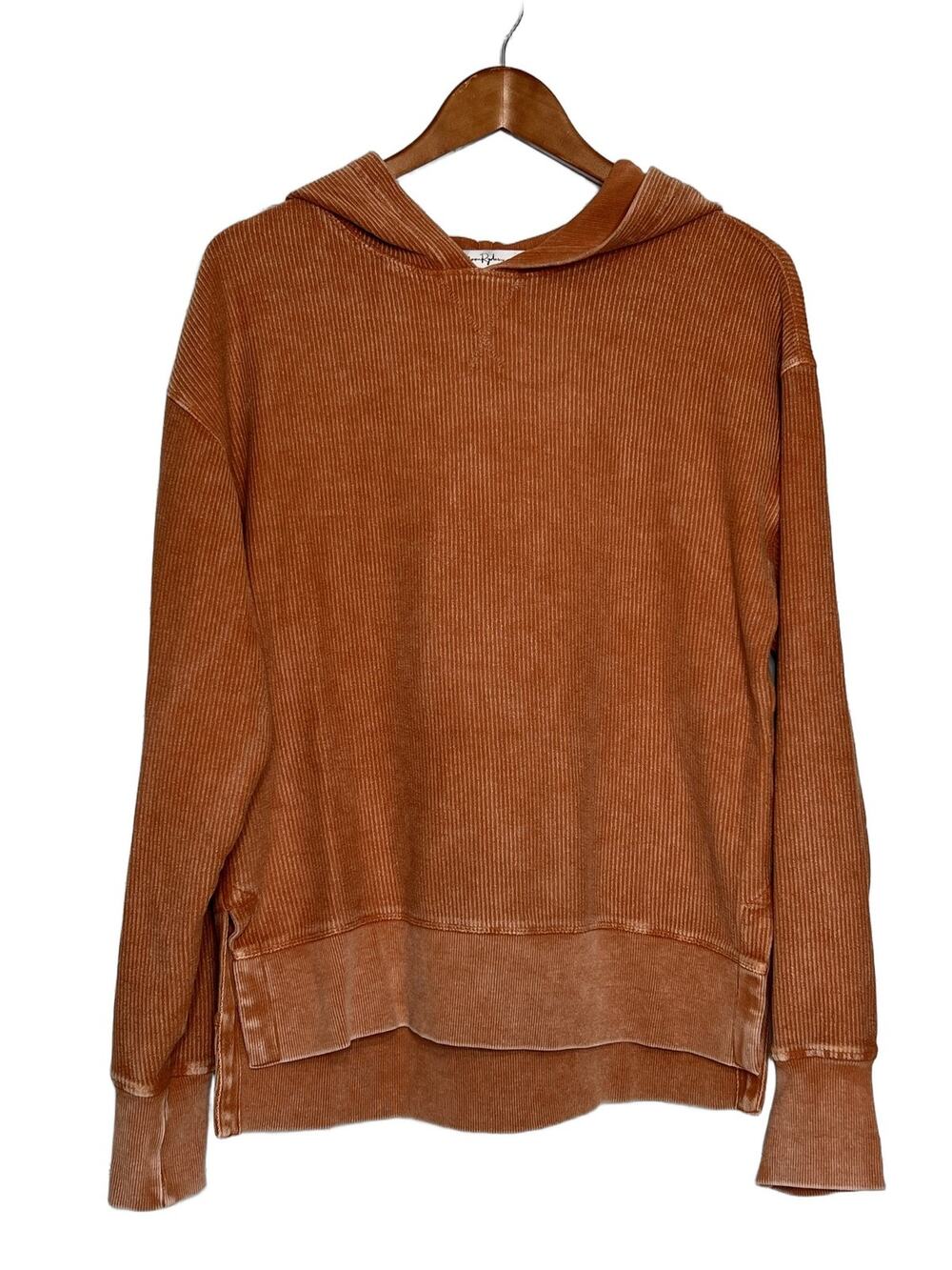 Moon Ryder Corded Hoodie Small Burnt Orange Pullover Sweatshirt Long Sleeve